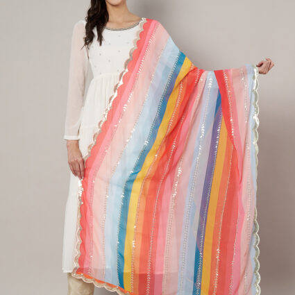 MUFFLY Women Embroidered Sequence Multi Colour Designer Georgette Dupatta