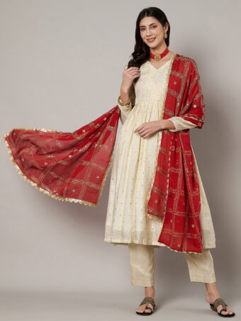MUFFLY Red Chinnon Dupatta with Sequence Embroidery Work - Image 5