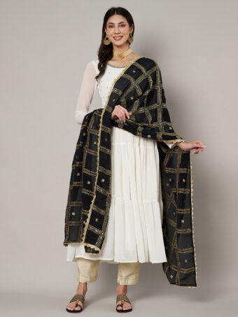 MUFFLY Black Chinnon Dupatta with Sequence Embroidery Work - Image 3