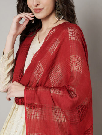 MUFFLY Women Red Cotton Self Design Dupatta - Image 3