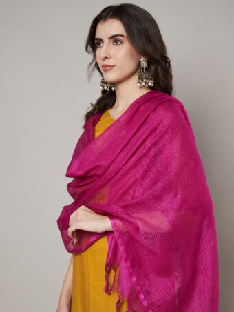 MUFFLY Women Pink Cotton Solid Dupatta - Image 3
