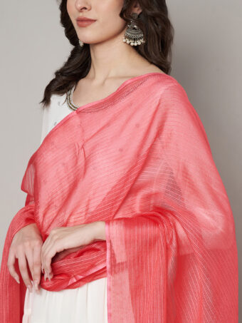 MUFFLY Women Peach Cotton Self Design Dupatta - Image 4