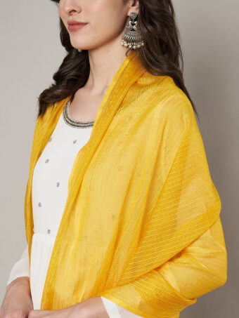 MUFFLY Women Yellow Cotton Self Design Dupatta - Image 4
