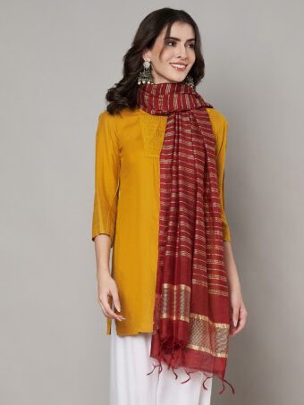 MUFFLY Women Maroon Cotton Stripes Dupatta - Image 4