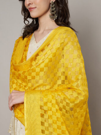 MUFFLY Women Peach Cotton Checks Dupatta - Image 6