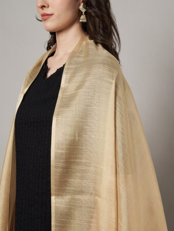 MUFFLY Women Off White Silk Woven Dupatta - Image 3