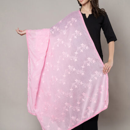 MUFFLY Women Pink Cotton Floral Dupatta