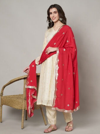 MUFFLY Women Red Chiffon Embellished Dupatta - Image 3