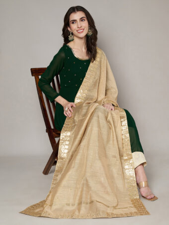 MUFFLY Women Gold Silk Embroidered Dupatta - Image 3