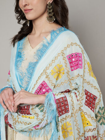 MUFFLY Women Multi-Color Chiffon Embroidered Dupatta - Image 4