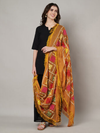 MUFFLY Women Mustard Chiffon Embroidered Dupatta - Image 4