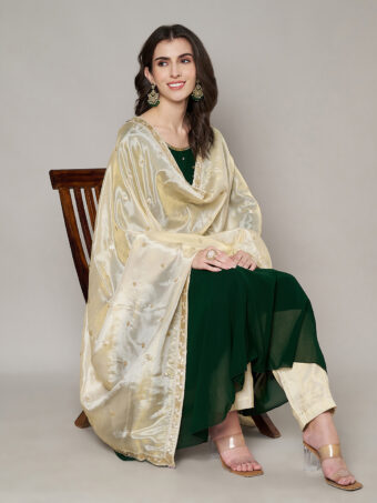 MUFFLY Women Off White Silk Embroidered Dupatta - Image 4