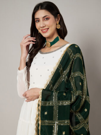 MUFFLY Green Chinnon Dupatta with Sequence Embroidery Work - Image 3