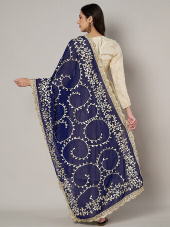 MUFFLY Blue Georgette Handcrafted Dupatta with Gotta Patti Work - Image 5