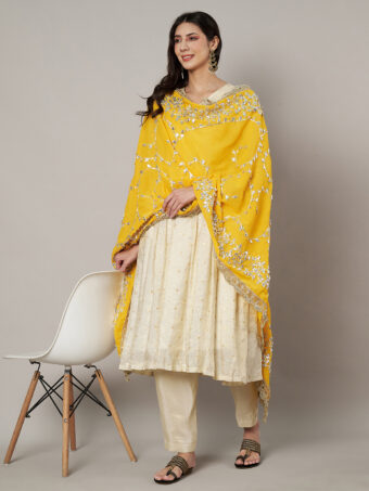 MUFFLY Yellow Georgette Handcrafted Dupatta with Gotta Patti Work - Image 5