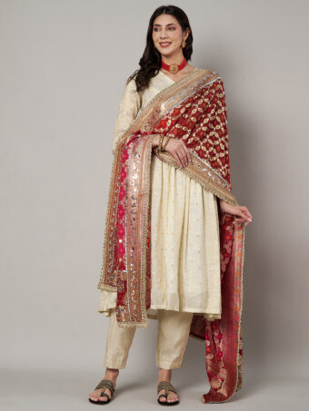 MUFFLY Georgette Tie Dye Bandhani Multi Color Dupatta with Heavy Embroidery Cut Stone Work - Image 4
