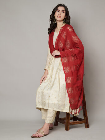 MUFFLY Women Red Cotton Self Design Dupatta - Image 2