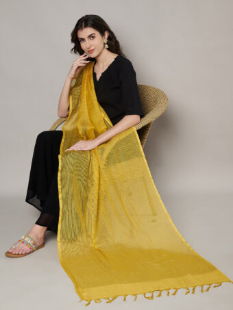 MUFFLY Women Mustard Cotton Solid Dupatta - Image 7