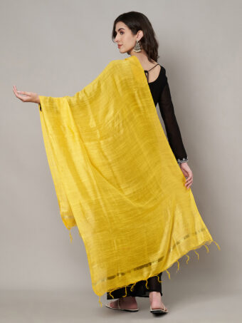MUFFLY Women Yellow Cotton Solid Dupatta - Image 4
