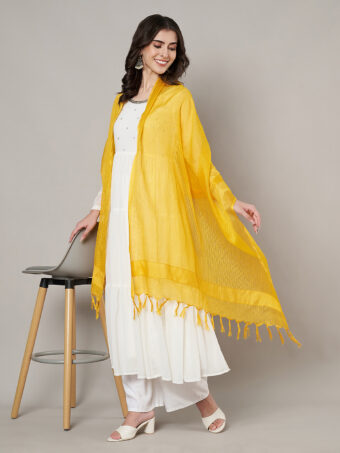 MUFFLY Women Yellow Cotton Self Design Dupatta - Image 5