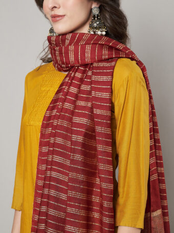 MUFFLY Women Maroon Cotton Stripes Dupatta - Image 5