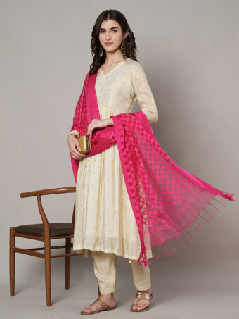 MUFFLY Women Pink Cotton Checks Dupatta - Image 4