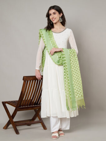 MUFFLY Women Green Cotton Checks Dupatta - Image 4