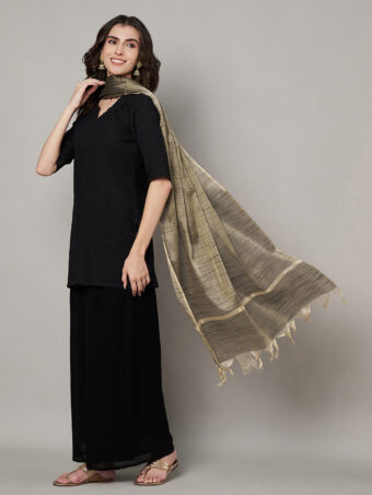 MUFFLY Women Gold Silk Woven Dupatta - Image 4