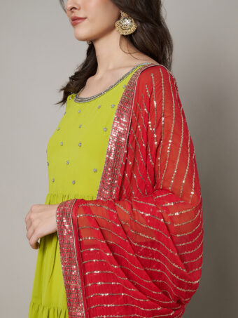 MUFFLY Women Red Silk Embellished Dupatta - Image 4