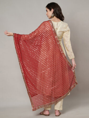 MUFFLY Women Maroon Silk Embellished Dupatta - Image 5