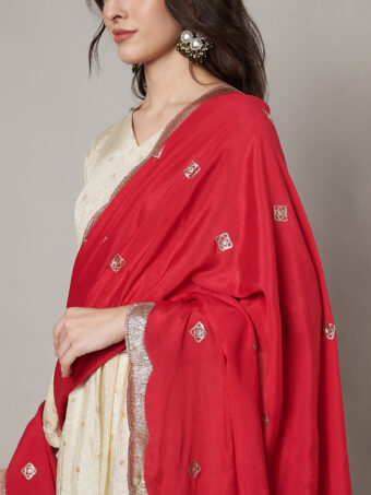 MUFFLY Women Red Chiffon Embellished Dupatta - Image 4
