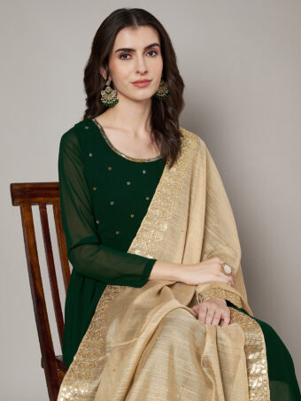 MUFFLY Women Gold Silk Embroidered Dupatta - Image 4