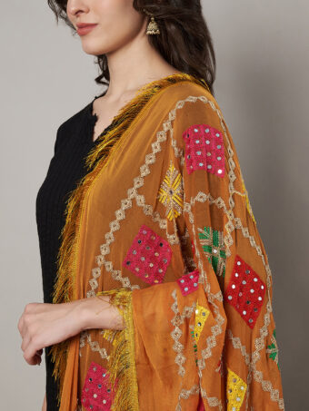 MUFFLY Women Mustard Chiffon Embroidered Dupatta - Image 5
