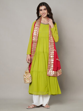 MUFFLY Women Maroon Silk Embellished Dupatta - Image 5