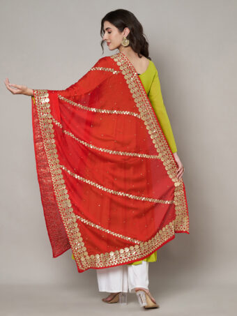 MUFFLY Women Red Silk Embellished Dupatta - Image 5