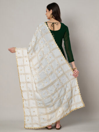 MUFFLY White Chinnon Dupatta with Sequence Embroidery Work - Image 4