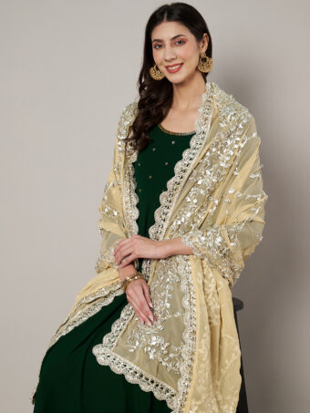 MUFFLY Beige Georgette Handcrafted Dupatta with Gotta Patti Work - Image 5