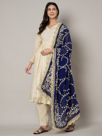 MUFFLY Blue Georgette Handcrafted Dupatta with Gotta Patti Work - Image 4