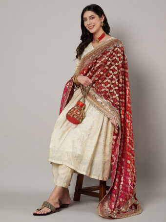 MUFFLY Georgette Tie Dye Bandhani Multi Color Dupatta with Heavy Embroidery Cut Stone Work - Image 5