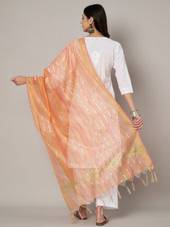 MUFFLY Women Multicolour Striped Poly Chanderi Cotton Dupatta - Image 5