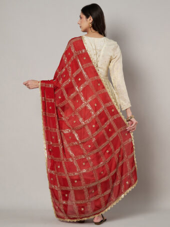 MUFFLY Red Chinnon Dupatta with Sequence Embroidery Work - Image 3