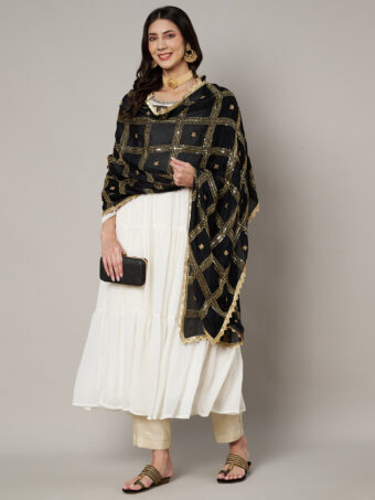 MUFFLY Black Chinnon Dupatta with Sequence Embroidery Work - Image 5