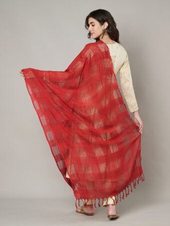 MUFFLY Women Red Cotton Self Design Dupatta - Image 4