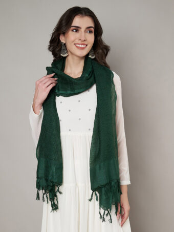 MUFFLY Women Green Cotton Solid Dupatta - Image 5