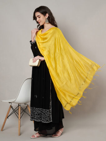 MUFFLY Women Yellow Cotton Solid Dupatta - Image 2