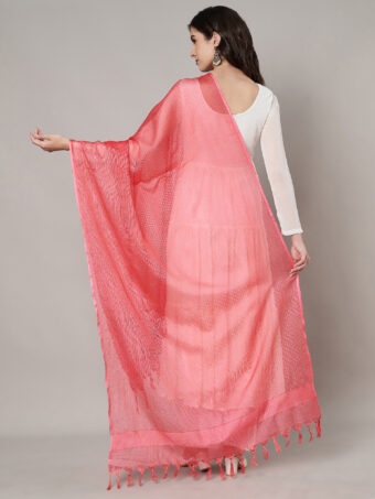 MUFFLY Women Peach Cotton Self Design Dupatta - Image 6