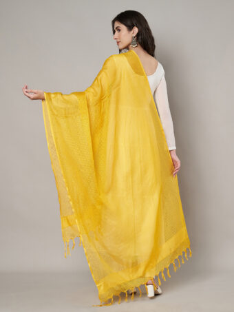 MUFFLY Women Yellow Cotton Self Design Dupatta - Image 6