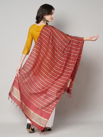 MUFFLY Women Maroon Cotton Stripes Dupatta - Image 6