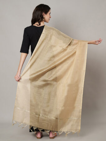 MUFFLY Women Off White Silk Woven Dupatta - Image 5
