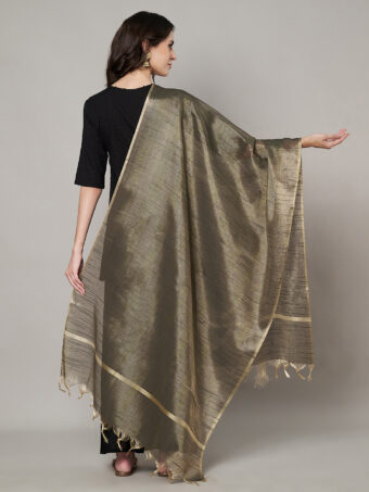 MUFFLY Women Gold Silk Woven Dupatta - Image 5